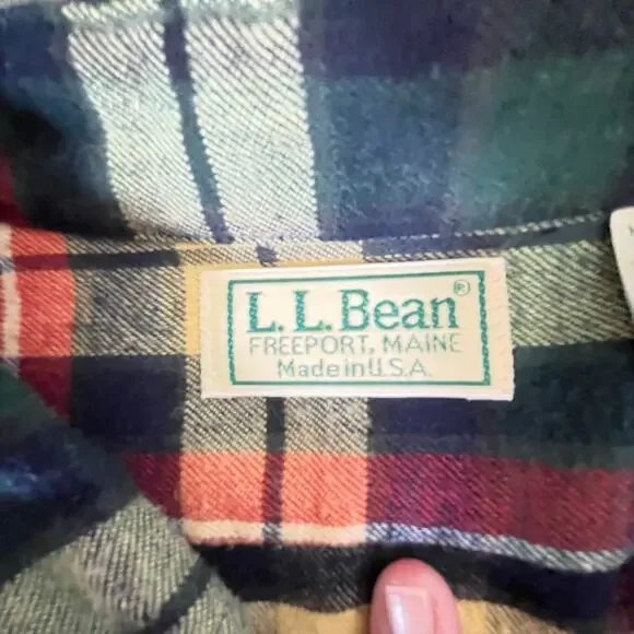 L.L.Bean Green Red Plaid 100% Cotton Flannel Button Down Women's Size 20 - Picture 6 of 11